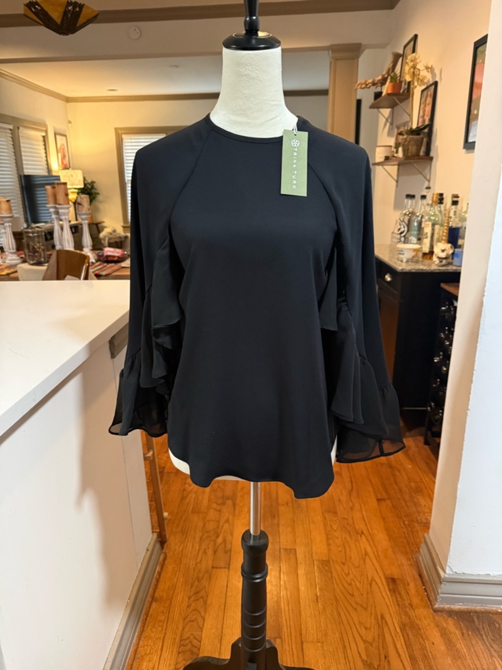 Trina Turk Black Layered Ruffle Sleeve Blouse